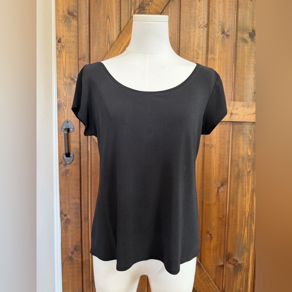 Eileen Fisher Tank Top Womens Sz M Black Scoop Neck Silk Boxy Luxury Work Casual
